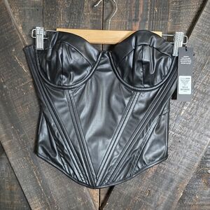 Fashion Nova Faux Leather Strapless Bustier Corset Top - Black Medium NWT